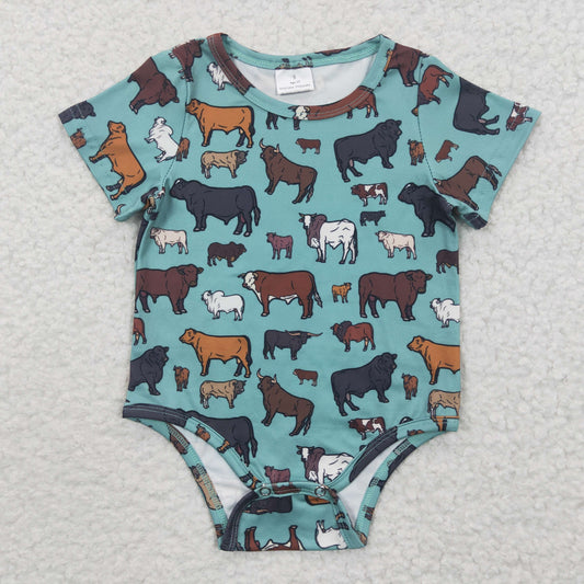 SR0305 Farm Cow Green Short Sleeve Bodysuit