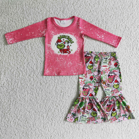 GLP0283 girls christmas outfit long sleeve and long pants cartoon print