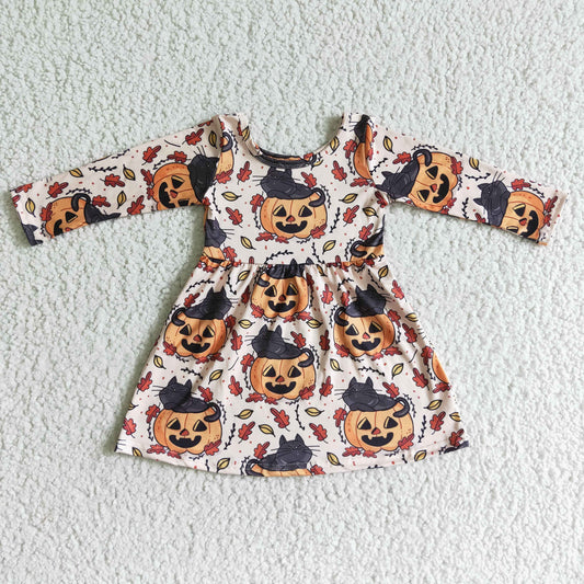GLD0065 baby clothing long sleeve pumpkin print Halloween kids dresses for girls milk silk