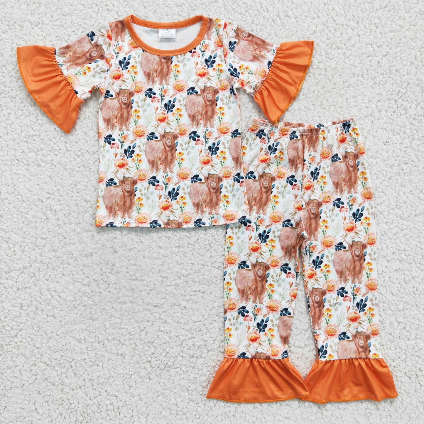 GSPO0222 Kids Clothing Girls Short Sleeve Top And Long Pants Pajamas Cow Print