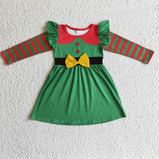 RTS NO MOQ ETA 5/7days arrived GLD0143 baby christmas clothing long sleeve cartoon print kids dresses for girls milk silk