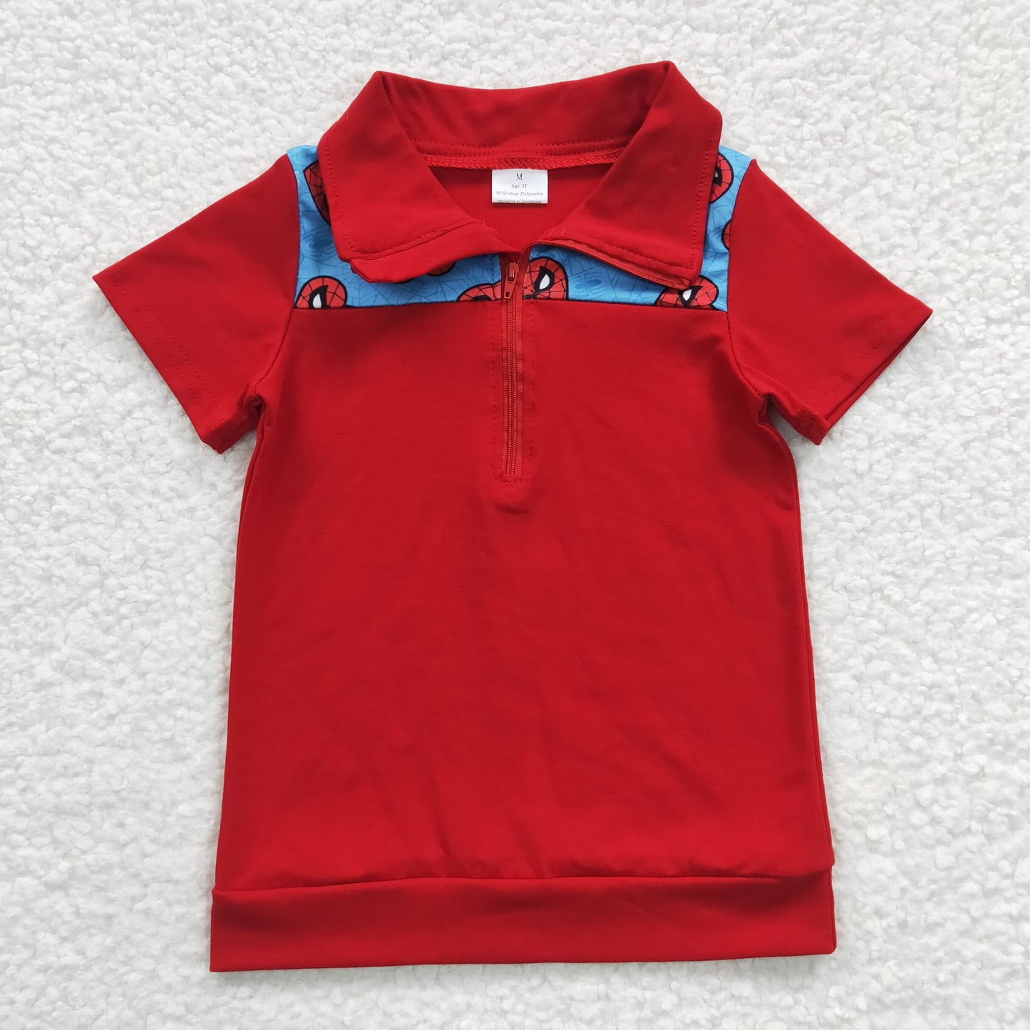 RTS NO MOQ ETA 5/7days Arrived BT0158 Boys Heart Spiderman Red Zipper Short Sleeve Top