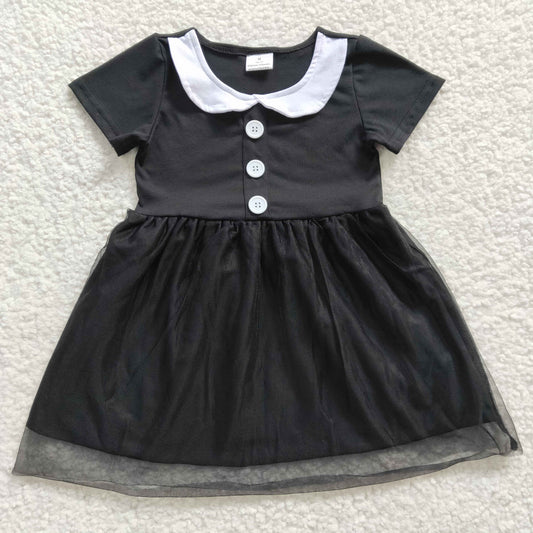 RTS NO MOQ ETA 5/7days Arrived GSD0285 Girls Wednesday Black Short Sleeve Dress