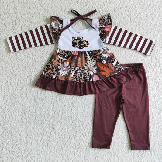 RTS NO MOQ（In Stock ) GLP0117 girls halloween outfit long sleeve and long pants pumpkin print