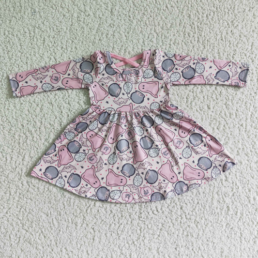 RTS NO MOQ ETA 5/7days GLD0027 Halloween Pink Ghost Long Sleeve Dress