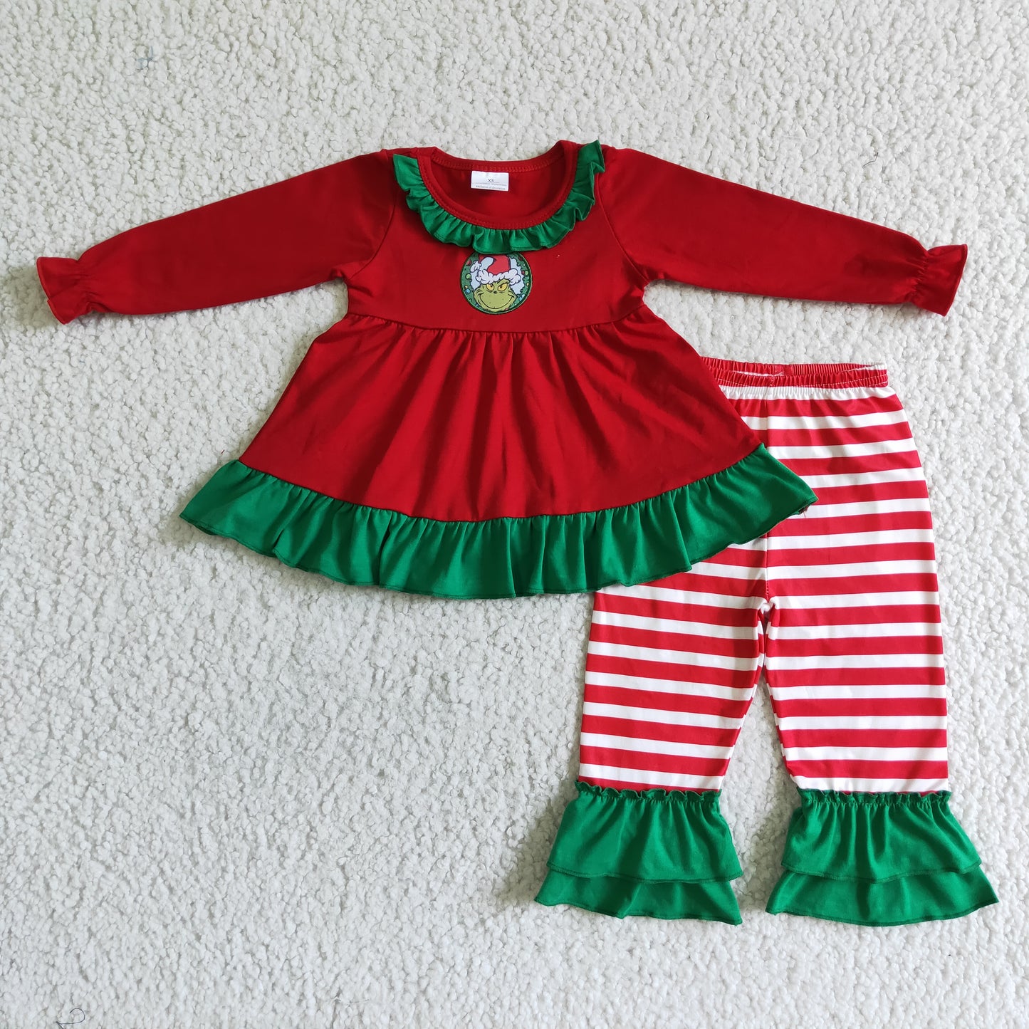 GLP0032 Girls Embroidered Red Long Sleeve Striped Trousers Suit