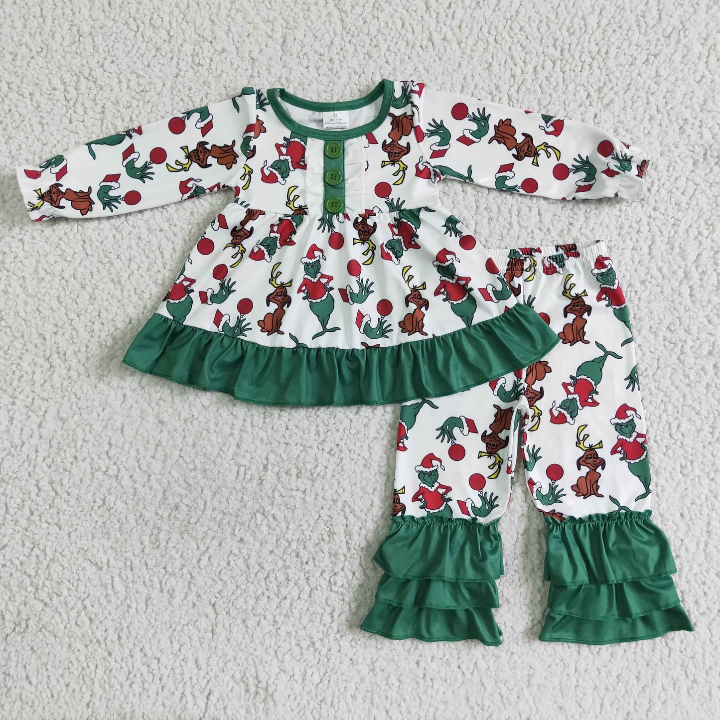 GLP0041 Girls Green Lace Long Sleeve Trousers Suit