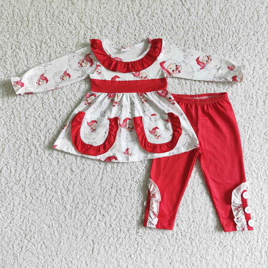 GLP0050 Girls Santa Pocket Long Sleeve Pants Set