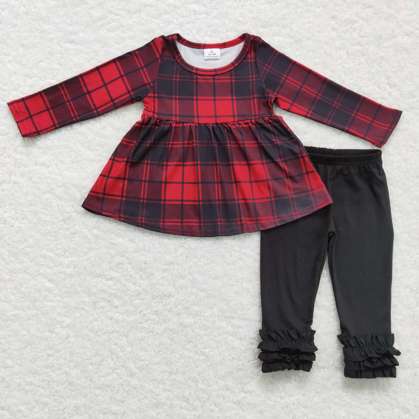RTS NO MOQ（In Stock) GLP0330 Girls Clothing Long Sleeve Long Pants Red and black plaid