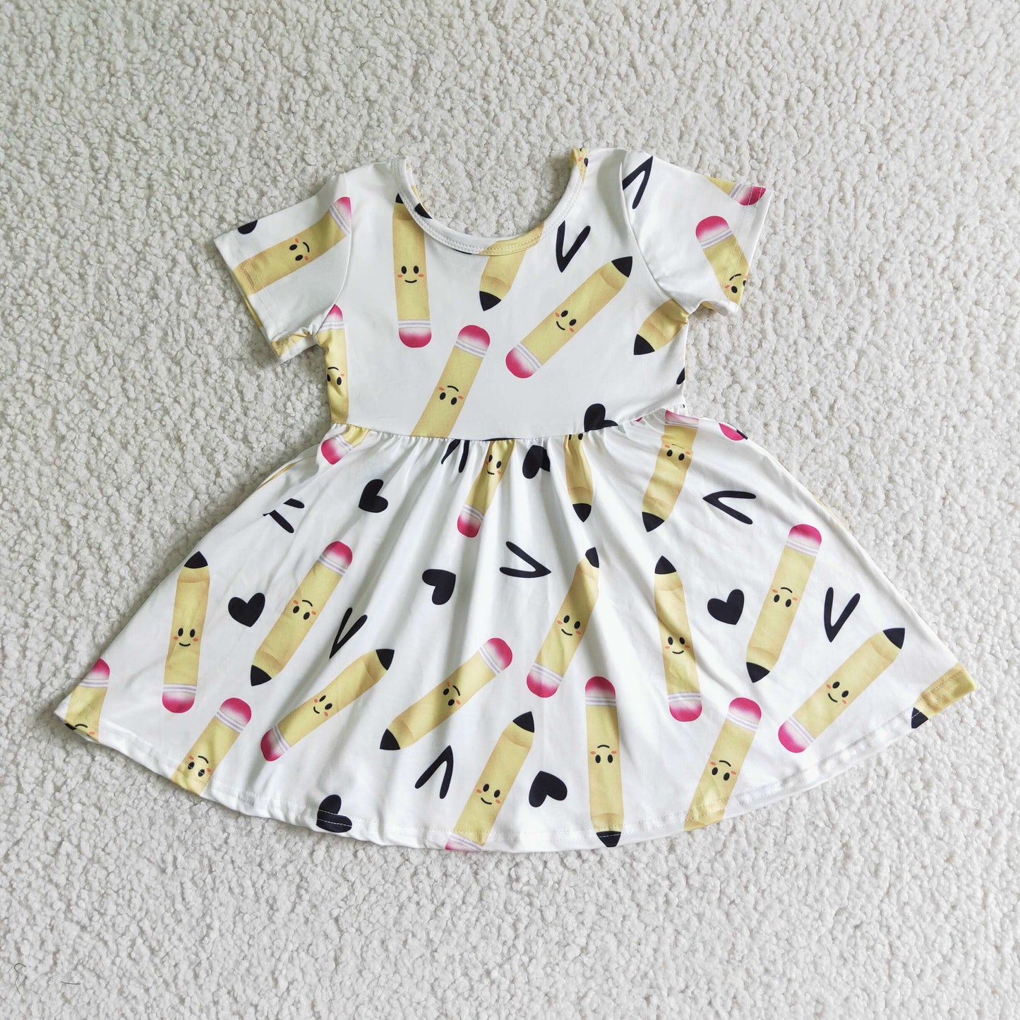 GSD0089 Girls Yellow Pencil Short Sleeve Dress