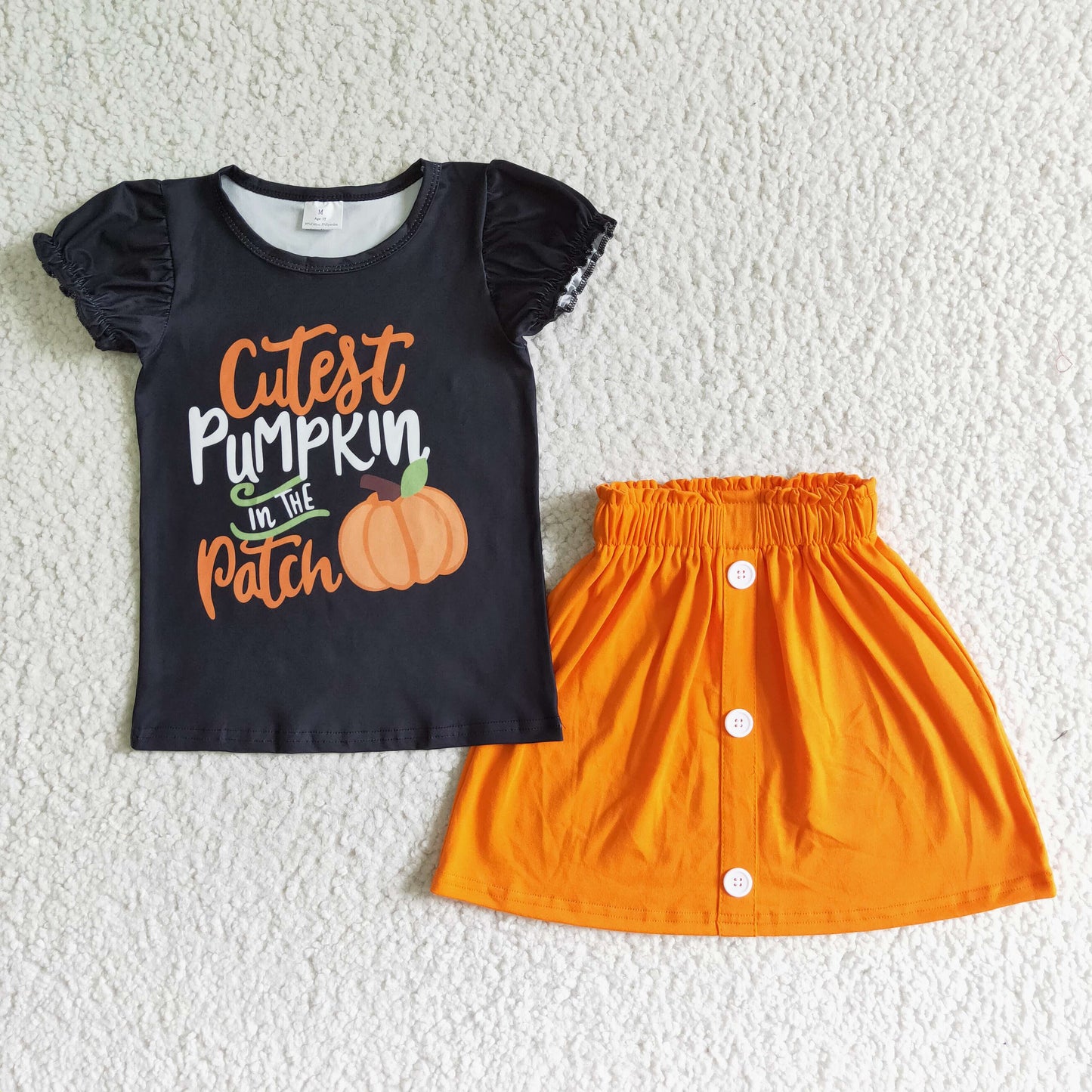 GSD0106 Autumn Pumpkin Black Fly Sleeve Orange Skirt Outfit