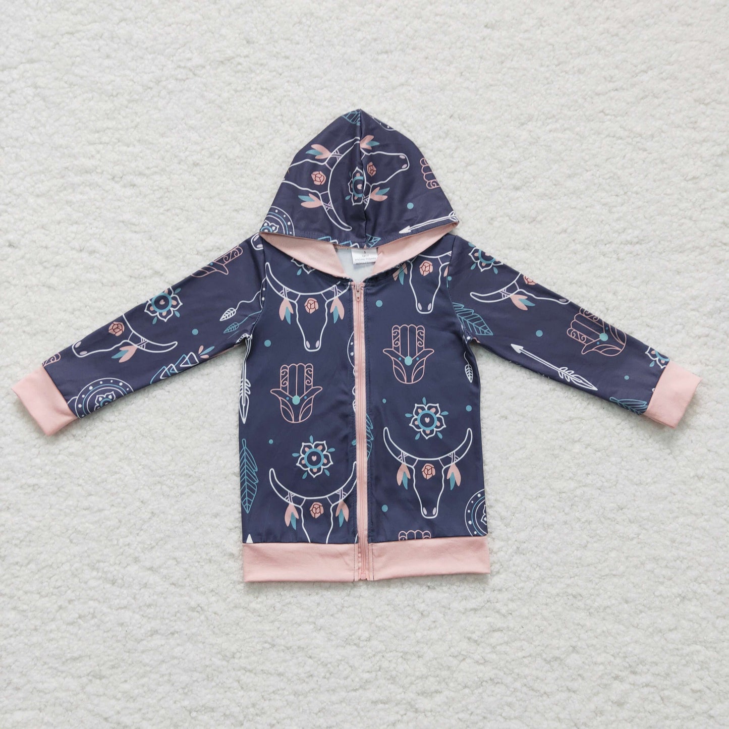 GT0059 girls long sleeve zipper jacket with a hat