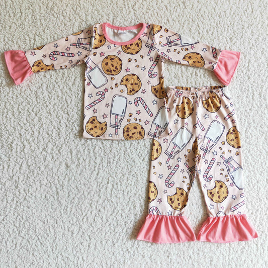 GLP0189 girl christmas long sleeve trousers pajamas milk and biscuit print
