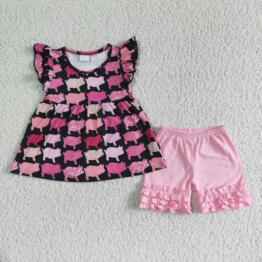 pink pig top with shorts outfits