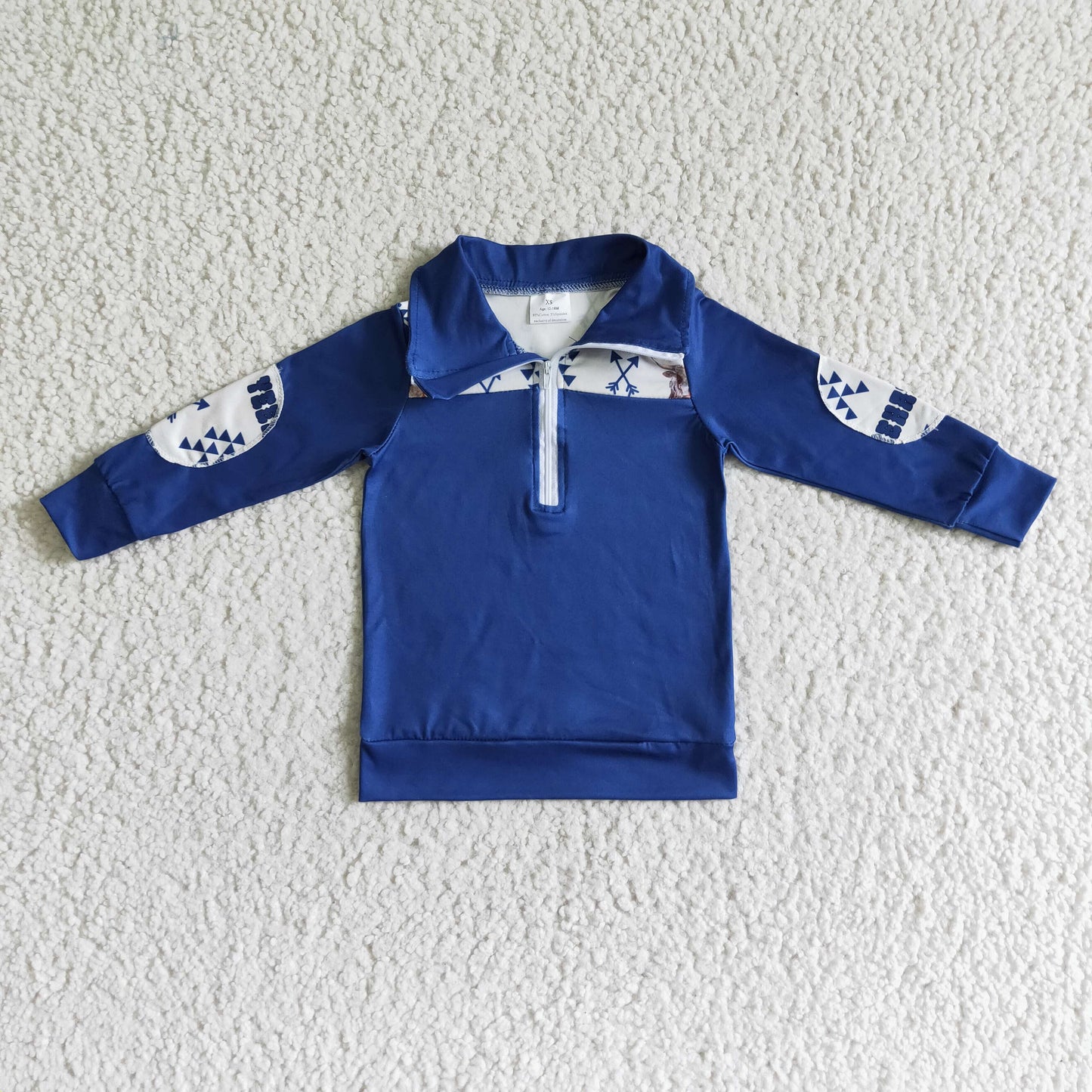 RTS NO MOQ ETA 5/7days Arrived BT0018 Bull Head Arrow Blue Zip Long Sleeve Sweatshirt