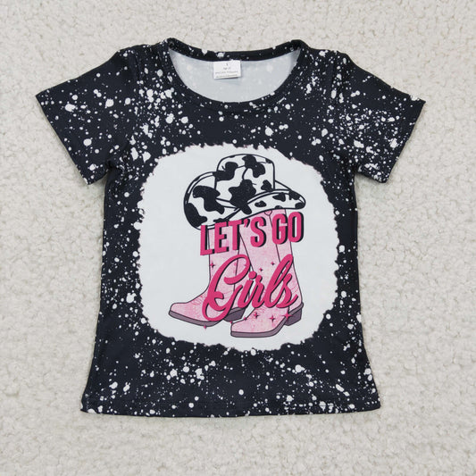 GT0125 Girls lets go boots hat black short sleeve top