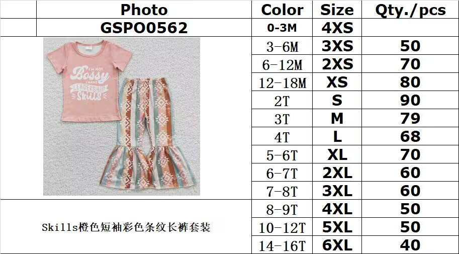 GSPO0562Skills Orange Short Sleeve Multicolored Stripe Pantsuit