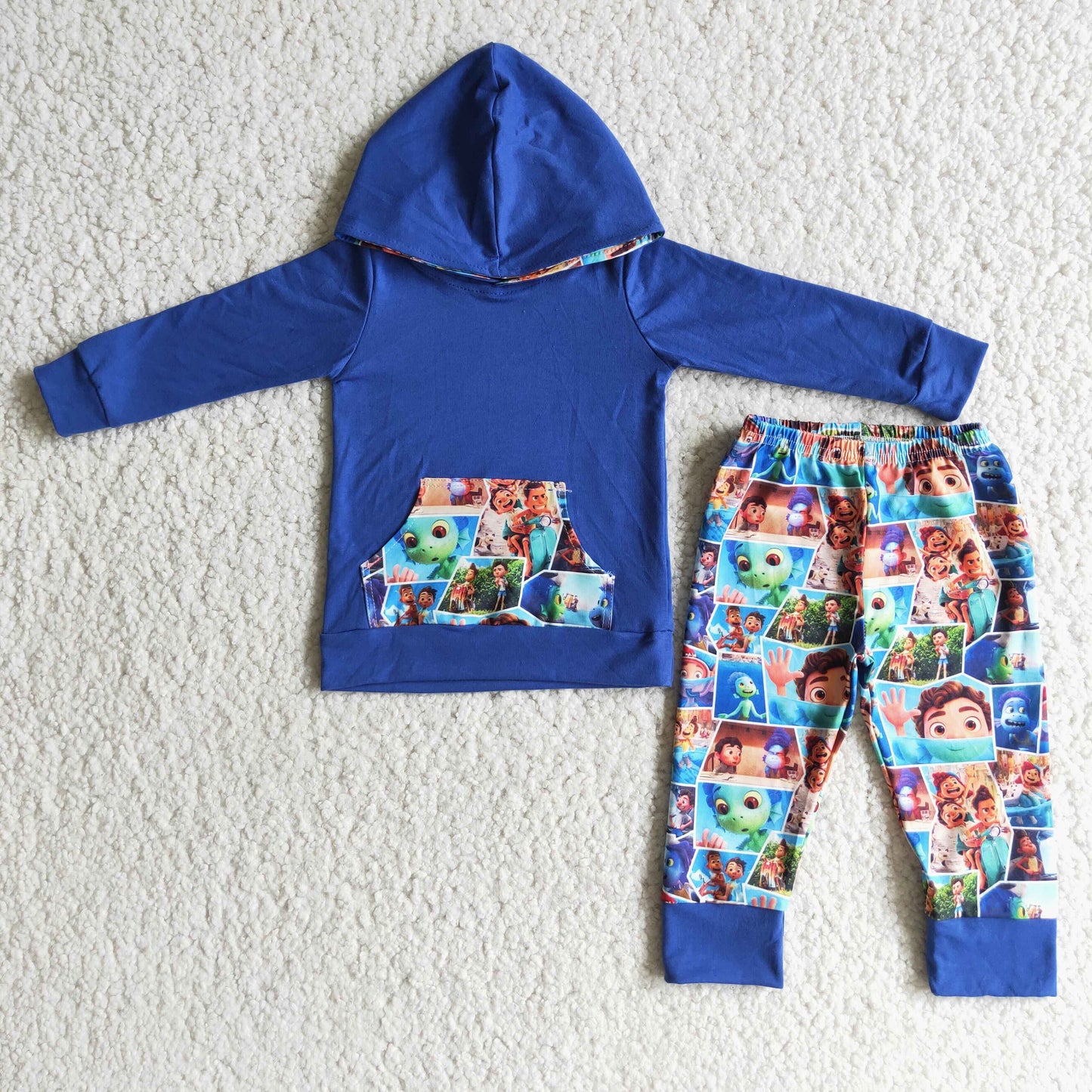 RTS NO MOQ ETA 5/7days arrived 6 C7-21 2pcs blue hooded boys outfits