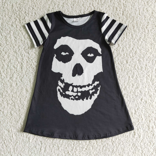 rts no moq GSD0137 Girls Halloween Dress Black And White Skull Short Sleeve