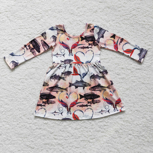 RTS NO MOQ ETA 5/7days Arrived GLD0172 baby clothing long sleeve kids dresses for girls milk silk cartoon print