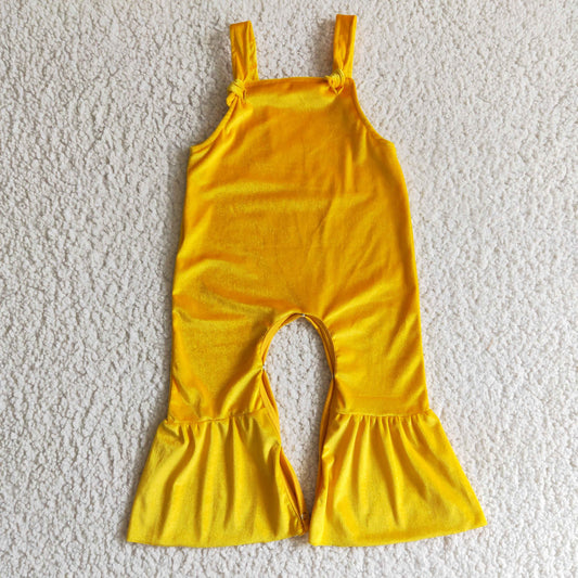 SR0089 girl clothes yellow gold velvet romper long pants