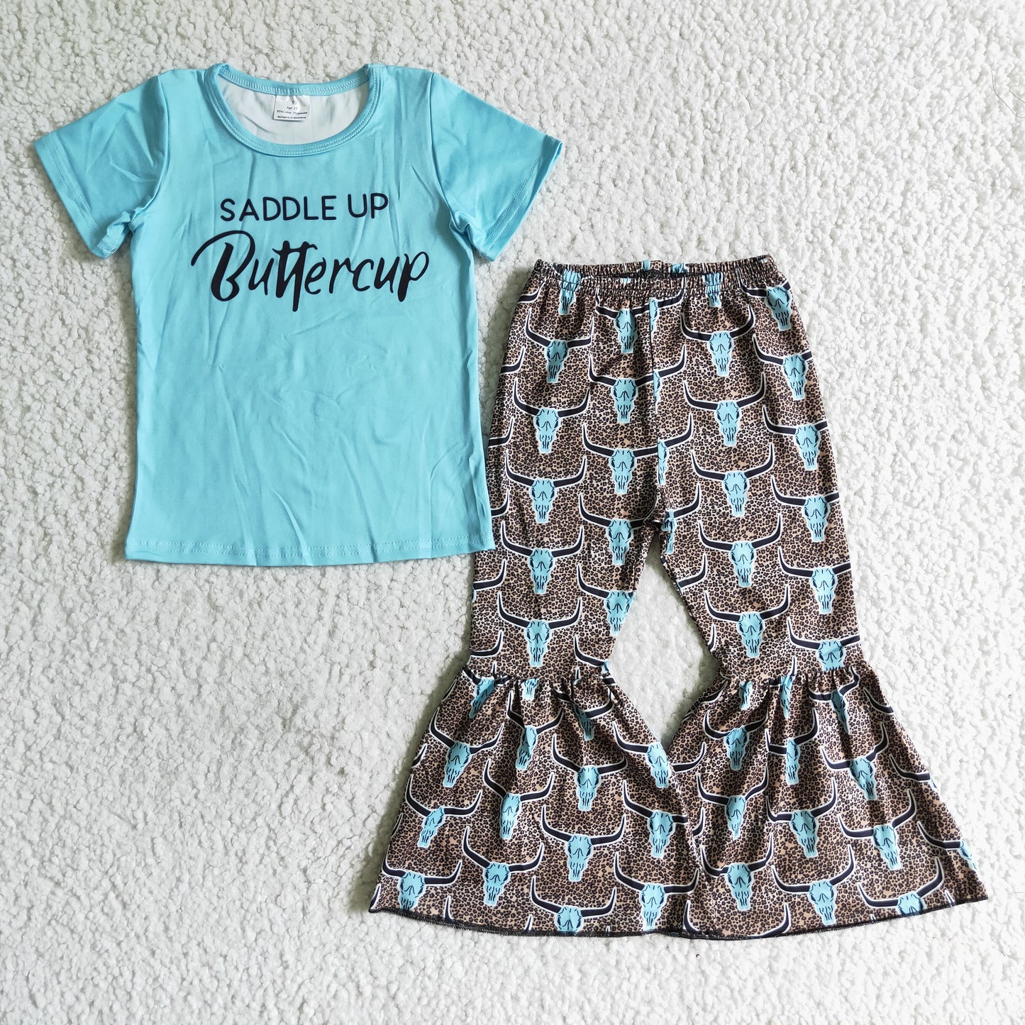 Girls outfit short sleeve long pants set cartoon print