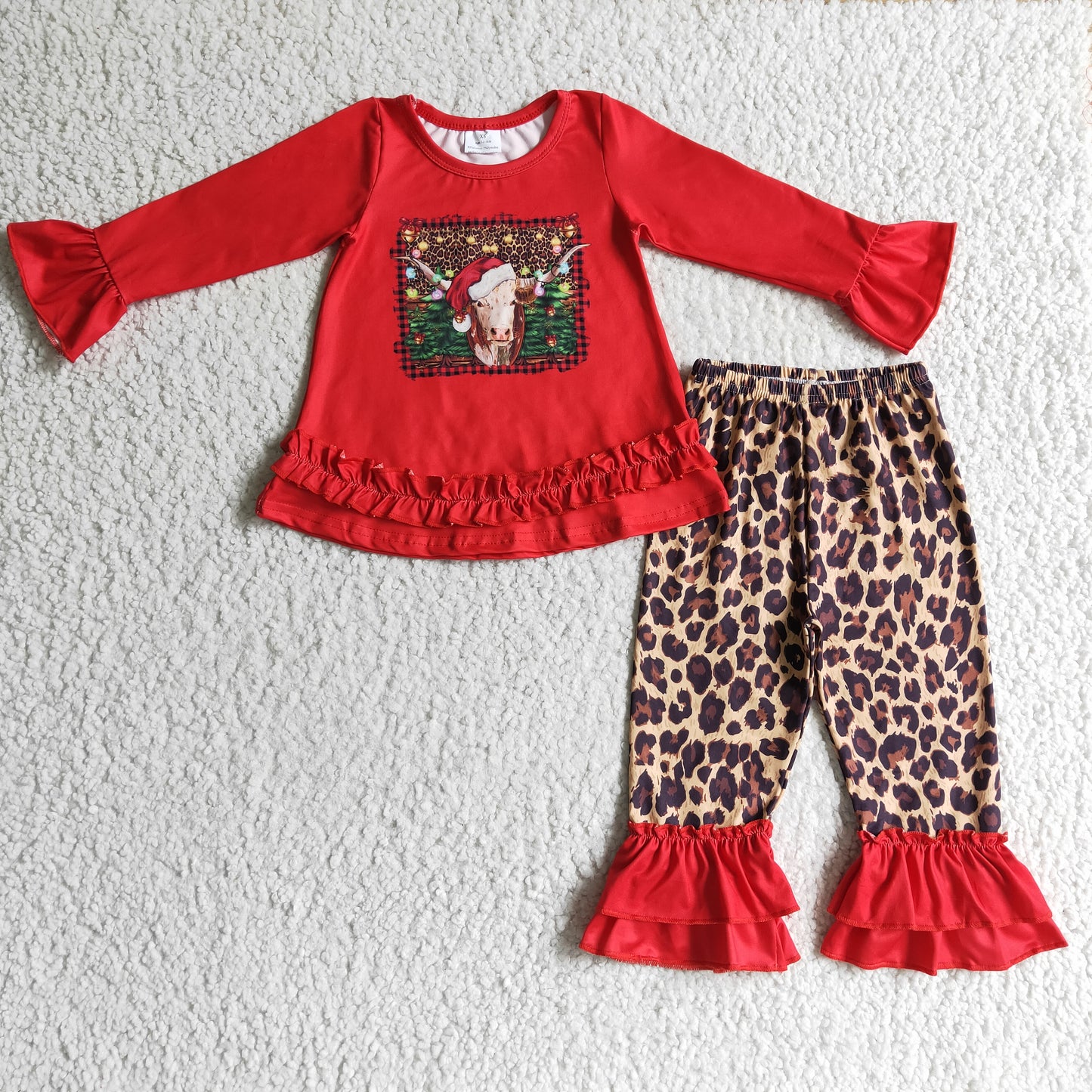 GLP0343 Girls Outfit Cow Print Trousers Christmas Boutique Set