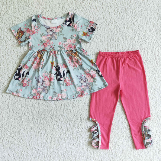 GSPO0154 Girl's short sleeve long pants cartoon print