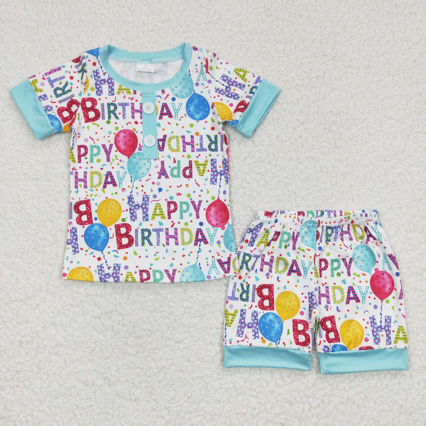 BSSO0180 Boys happy birthday blue short-sleeved shorts suit