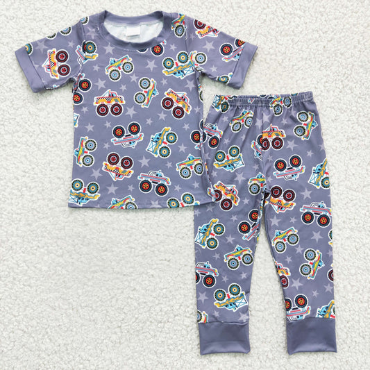 rts no moq BSPO0039 Kids Clothing Boys Short Sleeve Top And Long Pants Pajamas Car Print
