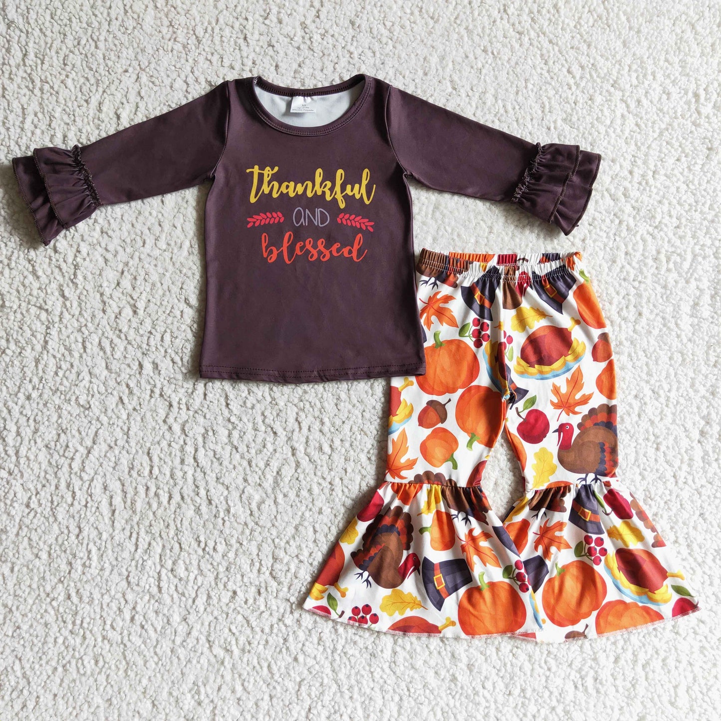 GLP0230 girls thanksgiving outfit long sleeve and long pants turkey print