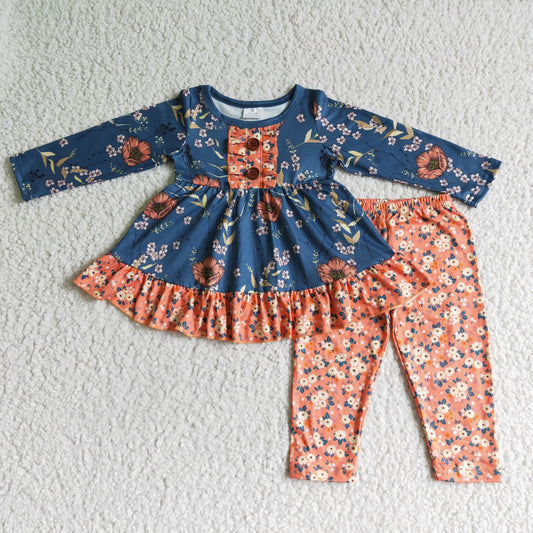 6 B4-22 girls outfit long sleeve and long pants flower print