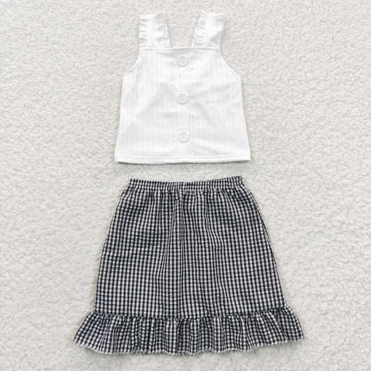 RTS NO MOQ GSD0262 Girls White Vest Plaid Skirt Set