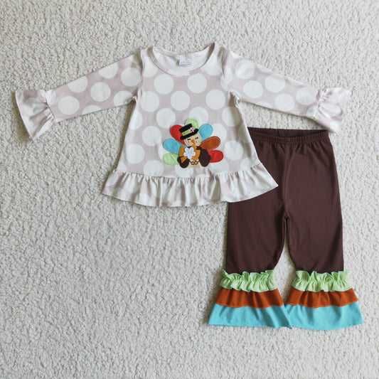 GLP0219 girls thanksgiving outfit long sleeve and long pants Turkey print