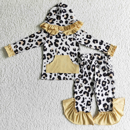 RTS NO MOQ（In Stock) GLP0299 girls outfit long sleeve and long pants  Leopard print with a hat