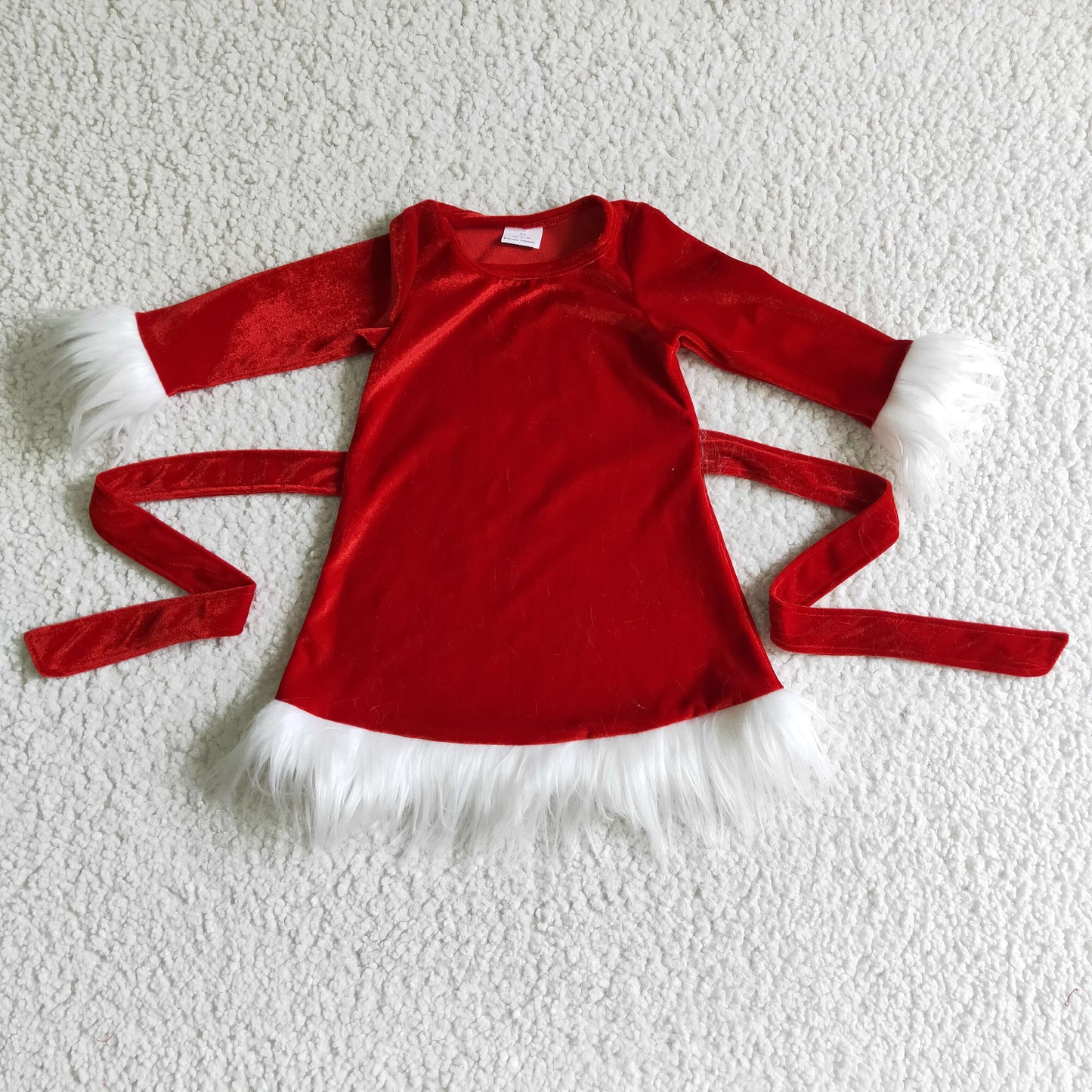 GLD0084 girls Christmas Gold Velvet Red Long Sleeve Dress