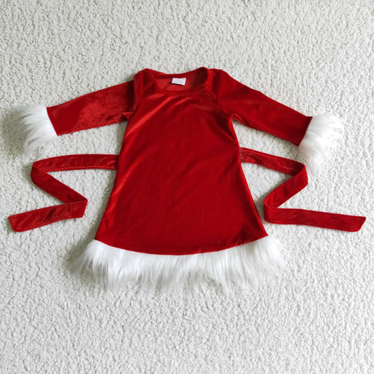 GLD0084 girls Christmas Gold Velvet Red Long Sleeve Dress