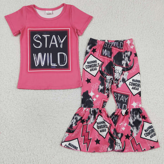 GSPO0446 Girls STAY WILD pink short-sleeved trouser suit