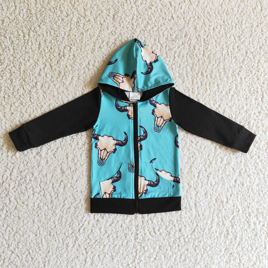 RTS NO MOQ ETA 5/7days Arrived BT0083 boys  long sleeve zipper jacket cow print with a hat