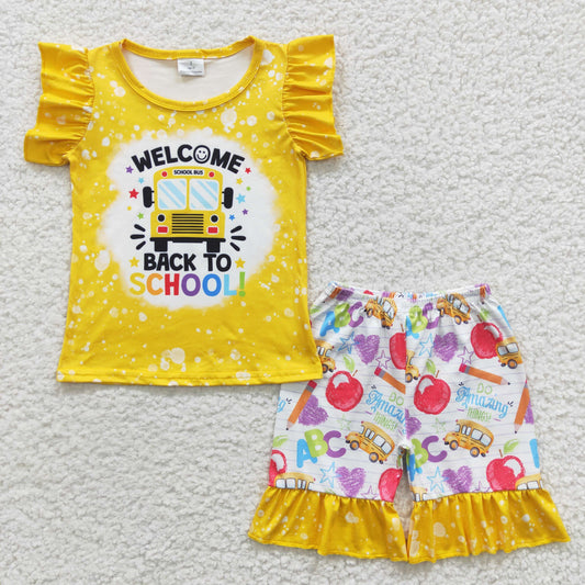 GSSO0284 Girls Back to School Car Short Sleeve Shorts Set