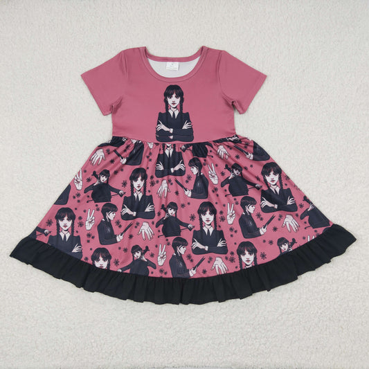 Girls Wednesday Little Girl Pink Short Sleeve Dress