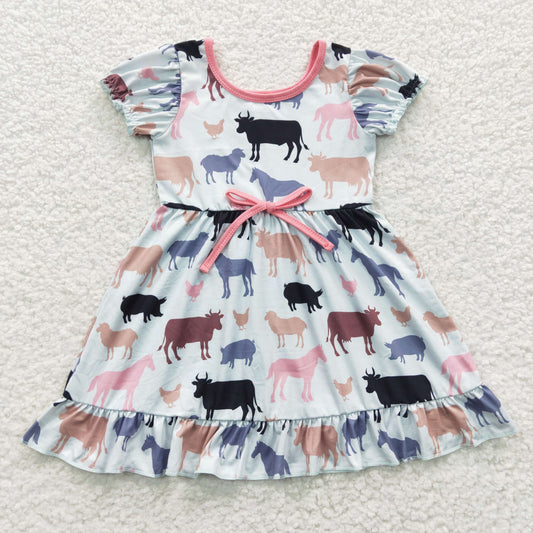 rts no moq GSD0306 Cow Horse Chicken White Short Sleeve Dress