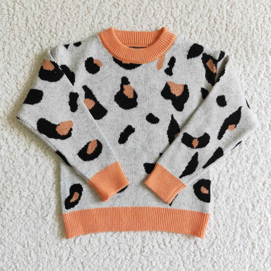 GT0041 girls clothing long sleeve sweater grey leopard print