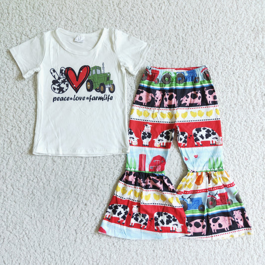 Girls outfit short sleeve long pants set cartoon print
