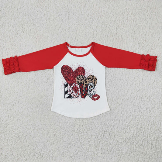 GT0072 Girls Valentine's Day LOVE Red Leopard Love Long Sleeve Top