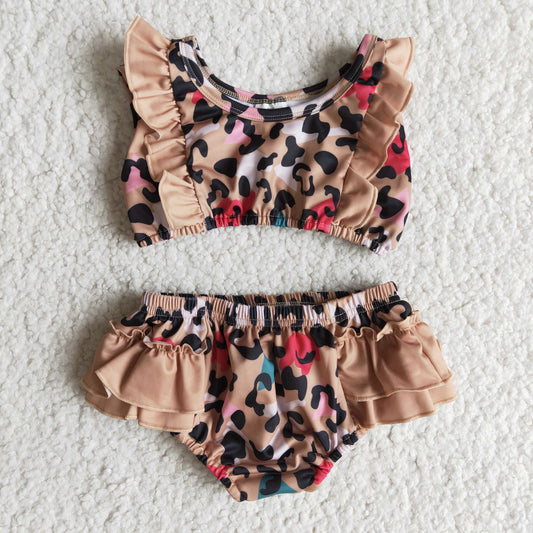 brown leopard pattern 2 pcs swimsuit