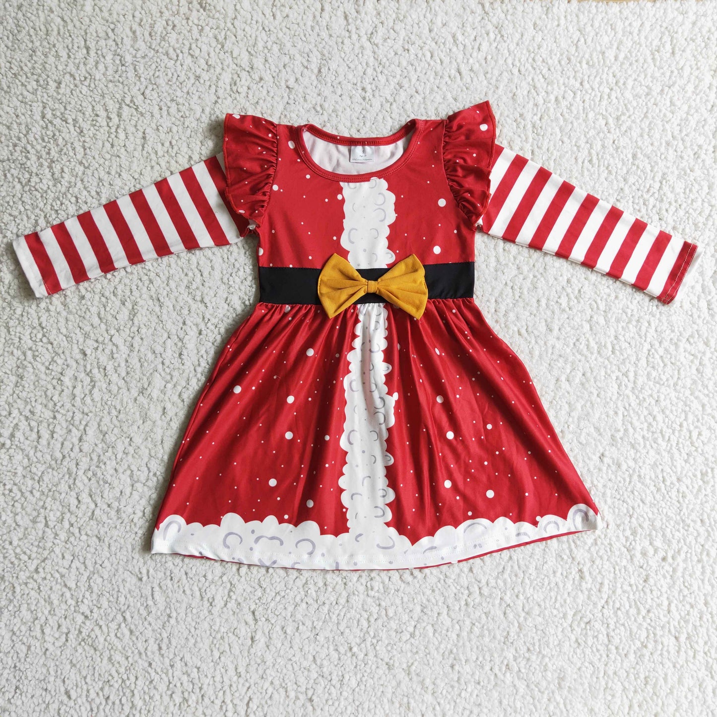 RTS NO MOQ ETA 5/7days arrived GLD0146 baby christmas clothing long sleeve cartoon print kids dresses for girls milk silk
