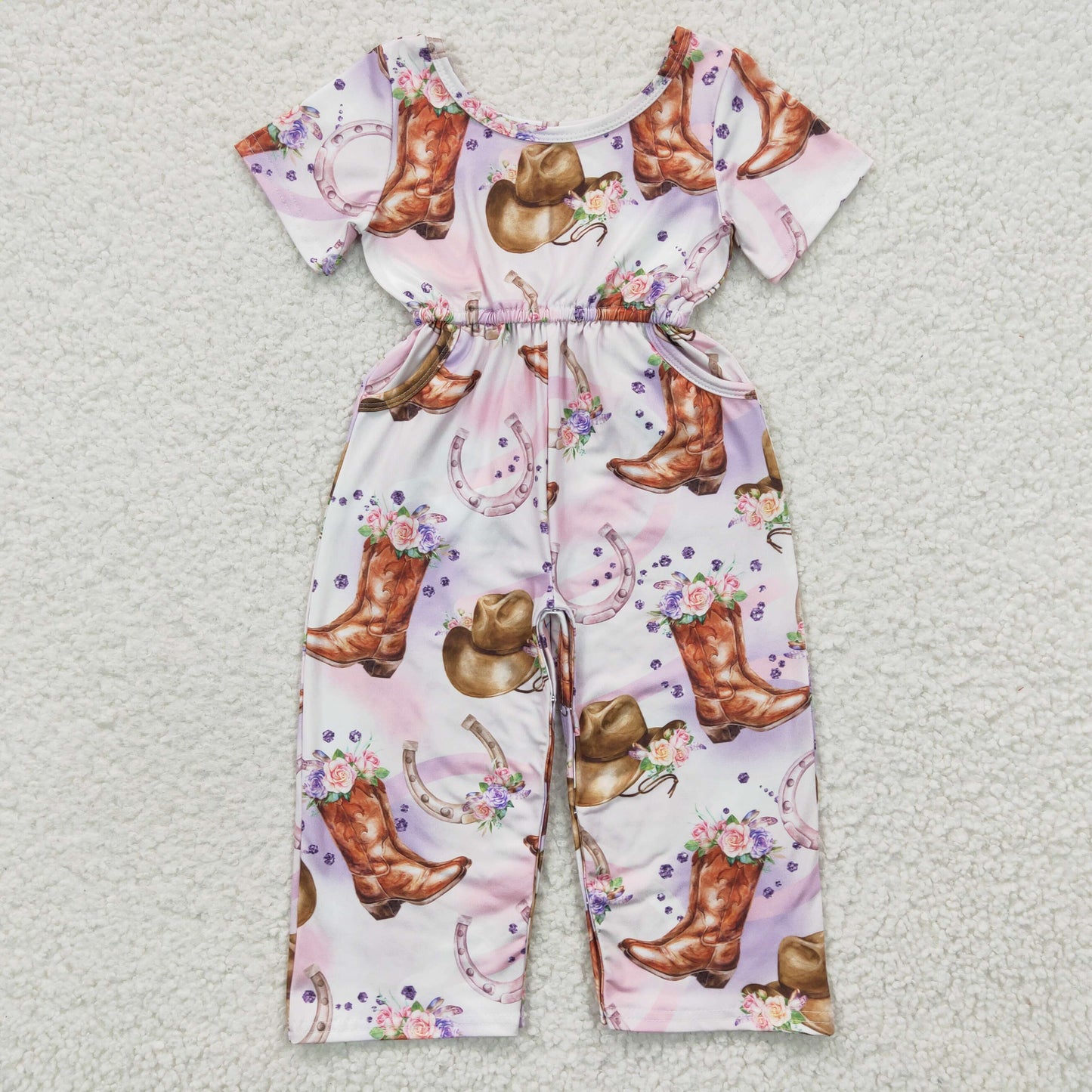 SR0225 girls boots hat short sleeve jumpsuit