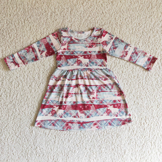 RTS NO MOQ ETA 5/7days arrived GLD0116 baby christmas clothing long sleeve deer print kids dresses for girls milk silk