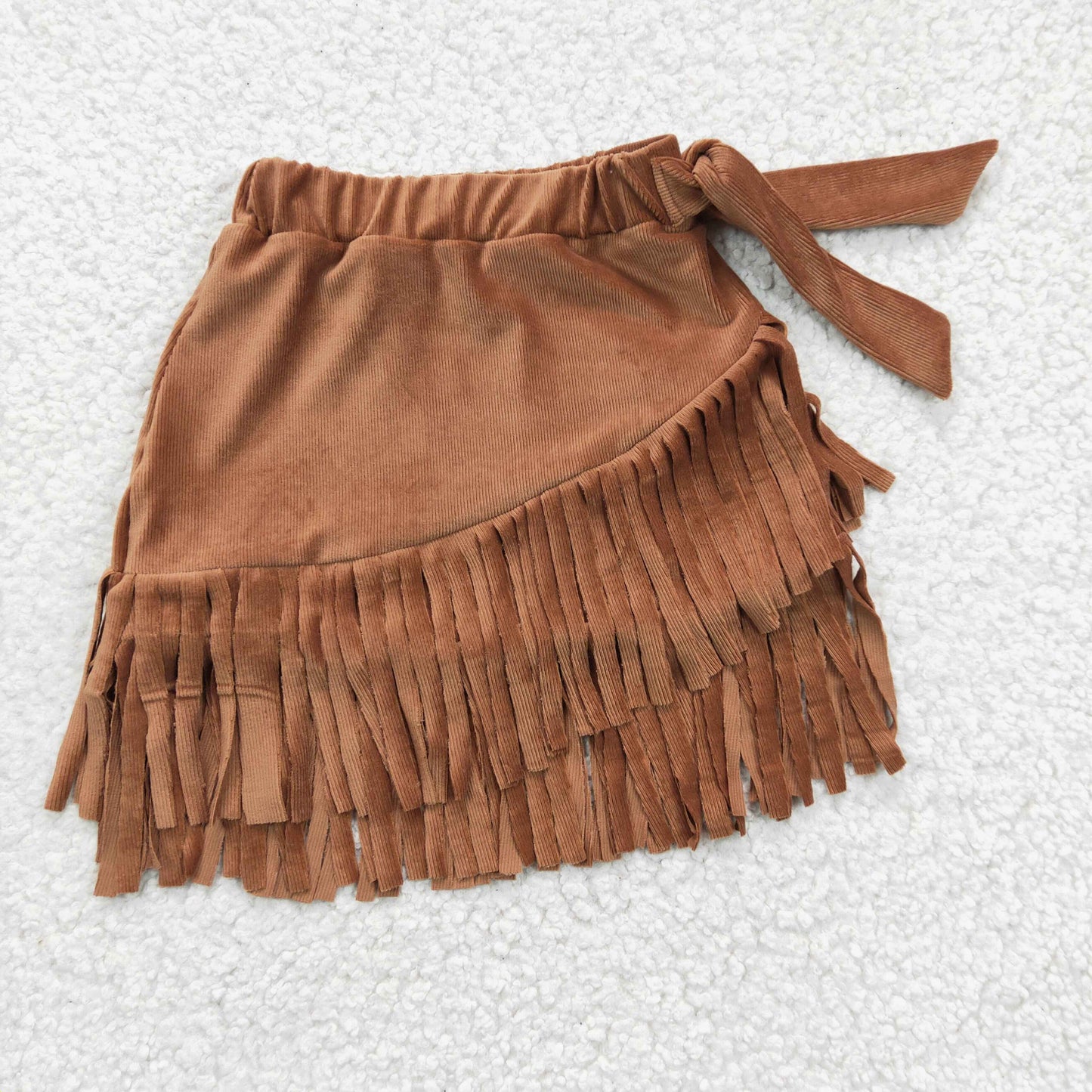 GLK0003 Girls Brown Gold Velvet Fringe Skirt